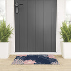 Festive, Floral Prints and Line Art, Navy Blue and Pink Welcome Mat Gallery Image 3