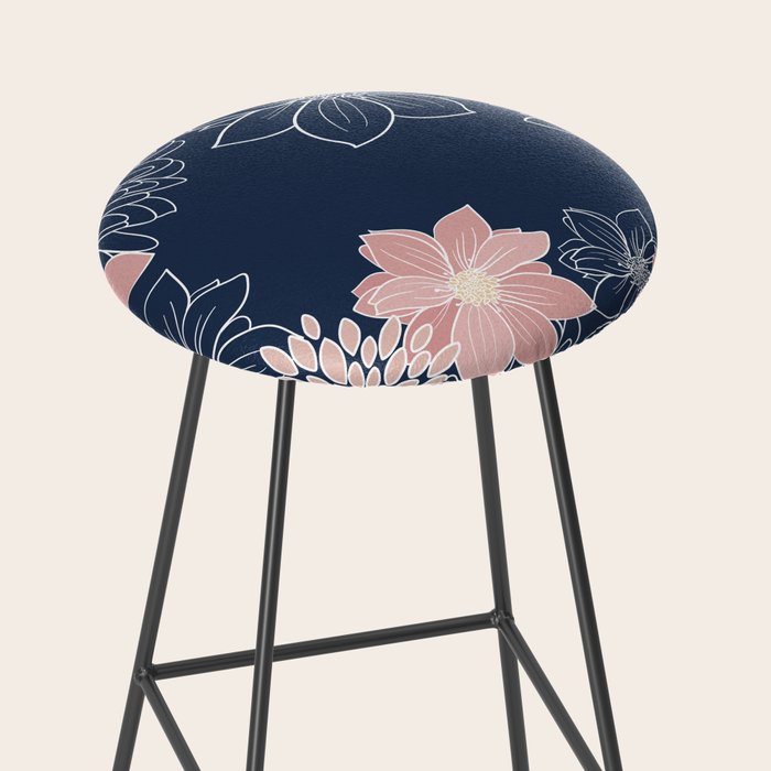 Festive, Floral Prints and Line Art, Navy Blue and Pink Stool Gallery Image 2