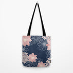 Festive, Floral Prints and Line Art, Navy Blue and Pink Tote Bag Gallery Image 2