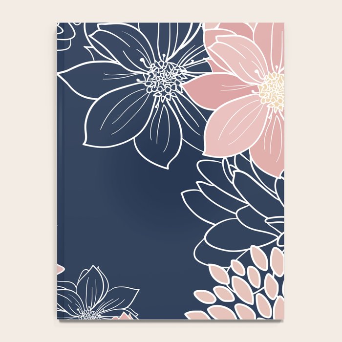 Festive, Floral Prints and Line Art, Navy Blue and Pink Notebook Gallery Image 4
