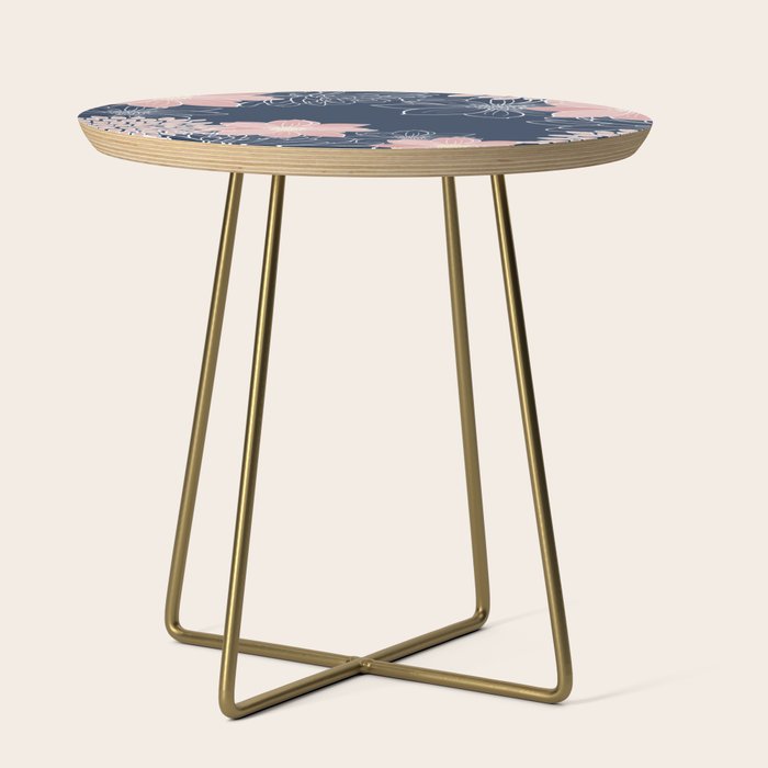 Festive, Floral Prints and Line Art, Navy Blue and Pink Side Table Gallery Image 1