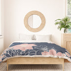 Festive, Floral Prints and Line Art, Navy Blue and Pink Duvet Cover Gallery Image 3