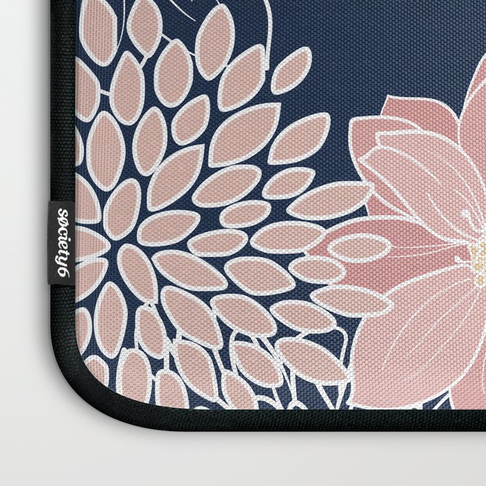 Festive, Floral Prints and Line Art, Navy Blue and Pink Laptop Sleeve Gallery Image 3