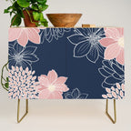 Festive, Floral Prints and Line Art, Navy Blue and Pink Credenza Gallery Image 1