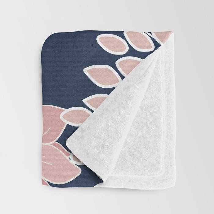 Festive, Floral Prints and Line Art, Navy Blue and Pink Throw Blanket Gallery Image 3