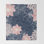 Festive, Floral Prints and Line Art, Navy Blue and Pink Throw Blanket Gallery Image 2