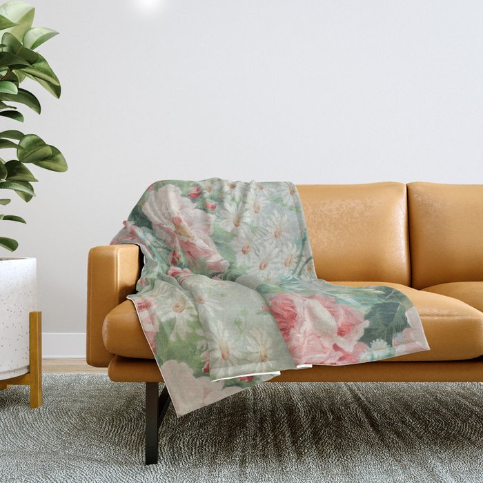 Vintage Botanical Fabric Pattern Throw Blanket Gallery Image 1