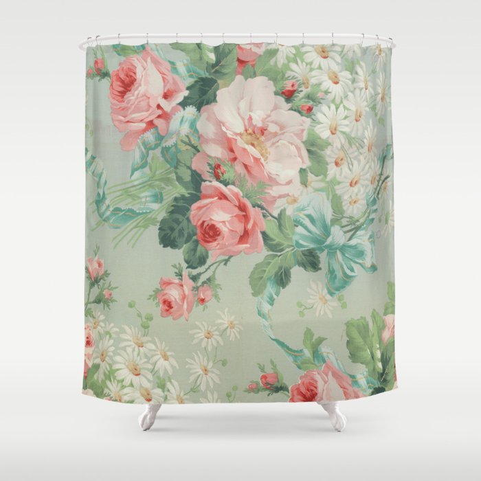 Vintage Botanical Fabric Pattern Shower Curtain Gallery Image 1