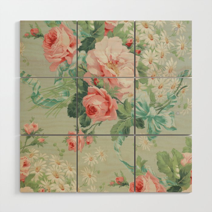 Vintage Botanical Fabric Pattern Wood Wall Art Gallery Image 1