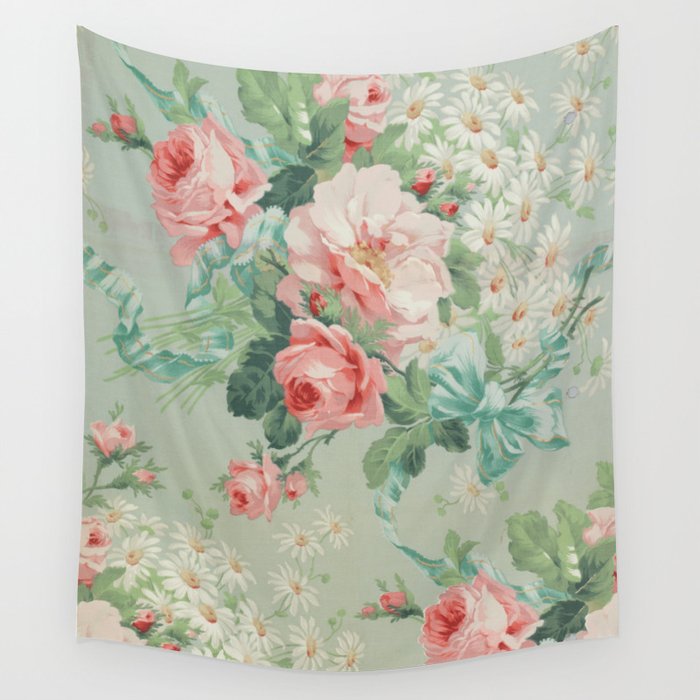 Vintage Botanical Fabric Pattern Wall Tapestry Gallery Image 1