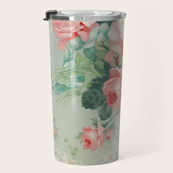 Vintage Botanical Fabric Pattern Travel Mug Gallery Image 3