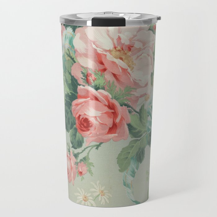 Vintage Botanical Fabric Pattern Travel Mug Gallery Image 1