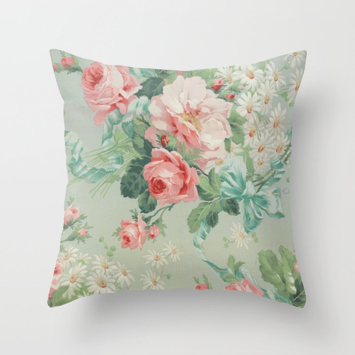Vintage Botanical Fabric Pattern Throw Pillow Gallery Image 6
