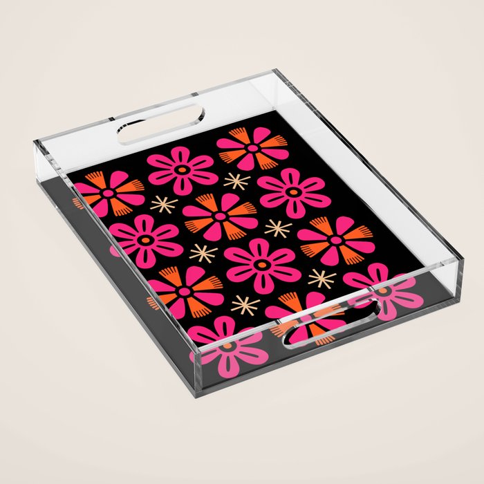 Retro Mid Century Modern Floral Pattern Acrylic Tray Gallery Image 1
