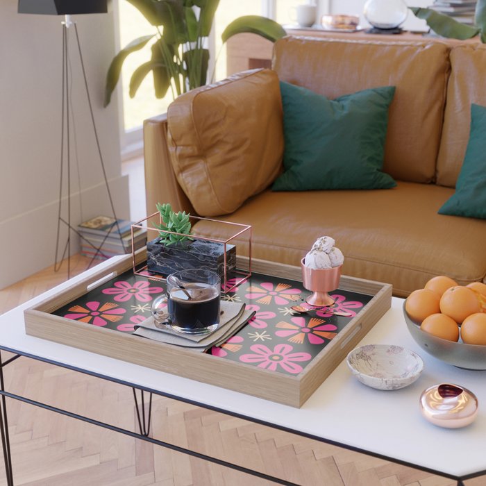 Retro Mid Century Modern Floral Pattern Serving Tray Gallery Image 2