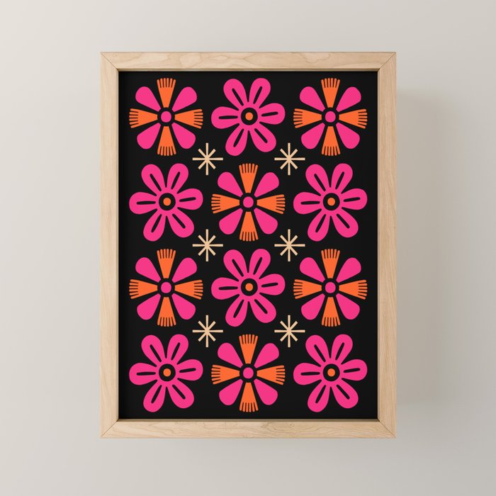 Retro Mid Century Modern Floral Pattern Mini Art Print Gallery Image 1