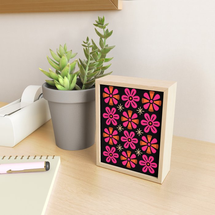 Retro Mid Century Modern Floral Pattern Mini Art Print Gallery Image 2