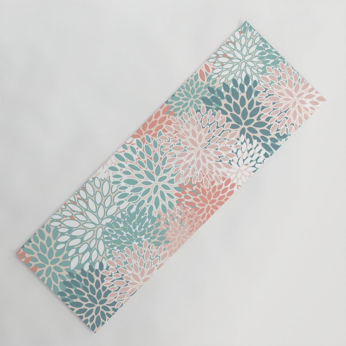 Modern Floral Prints, Coral Teal and Green Yoga Mat Gallery Image 1