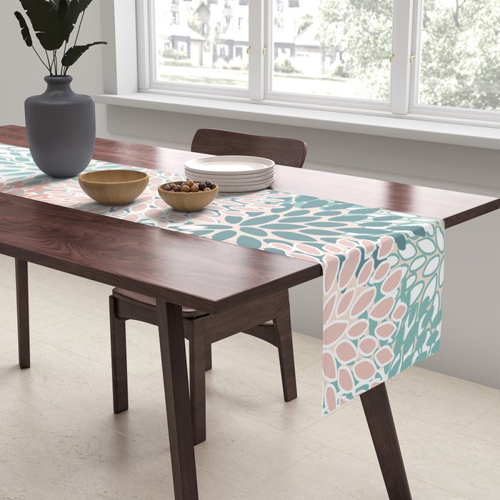 Modern Floral Prints, Coral Teal and Green Table Runner Gallery Image 2