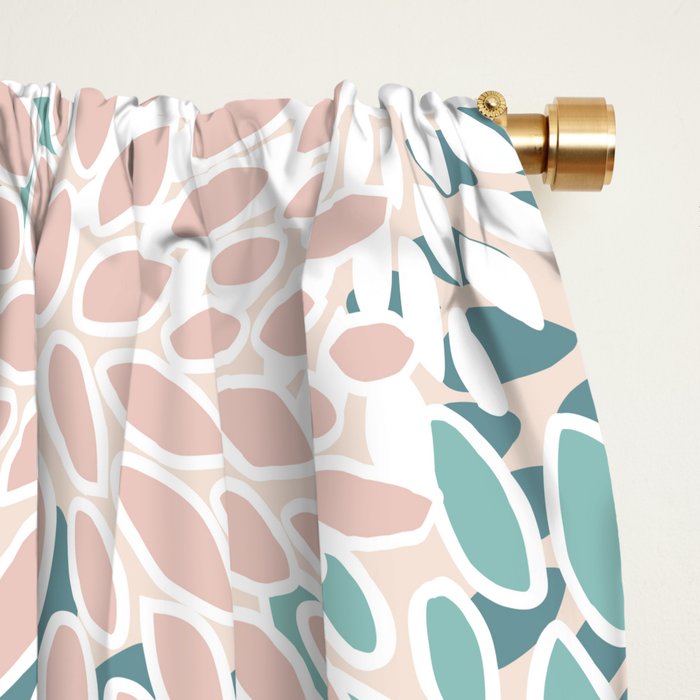 Modern Floral Prints, Coral Teal and Green Window Curtain Gallery Image 2