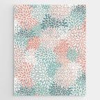 Modern Floral Prints, Coral Teal and Green Jigsaw Puzzle Gallery Image 1