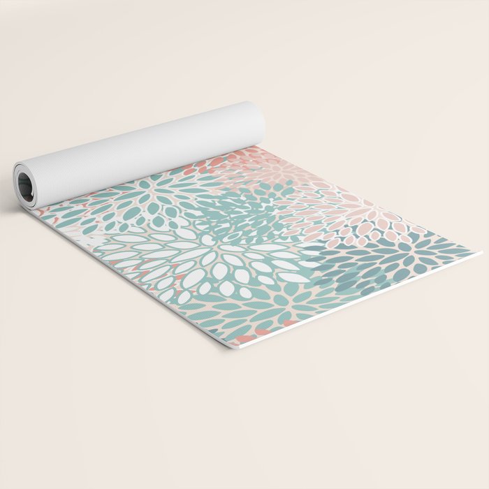 Modern Floral Prints, Coral Teal and Green Yoga Mat Gallery Image 2