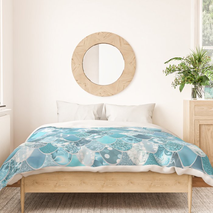 Cute Mermaid Scales, Teal and Aqua Duvet Cover Gallery Image 3