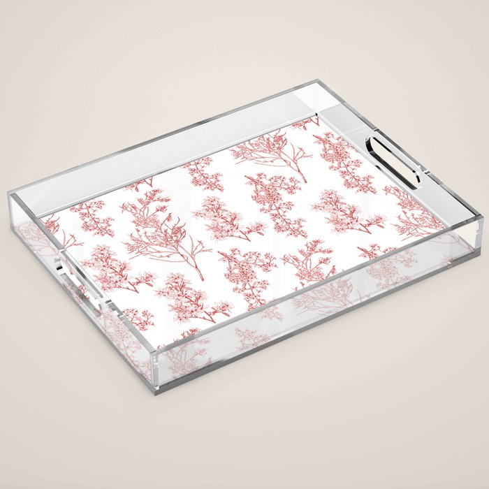 Botanical Cottage Floral Pattern in Red and White Acrylic Tray Gallery Image 1