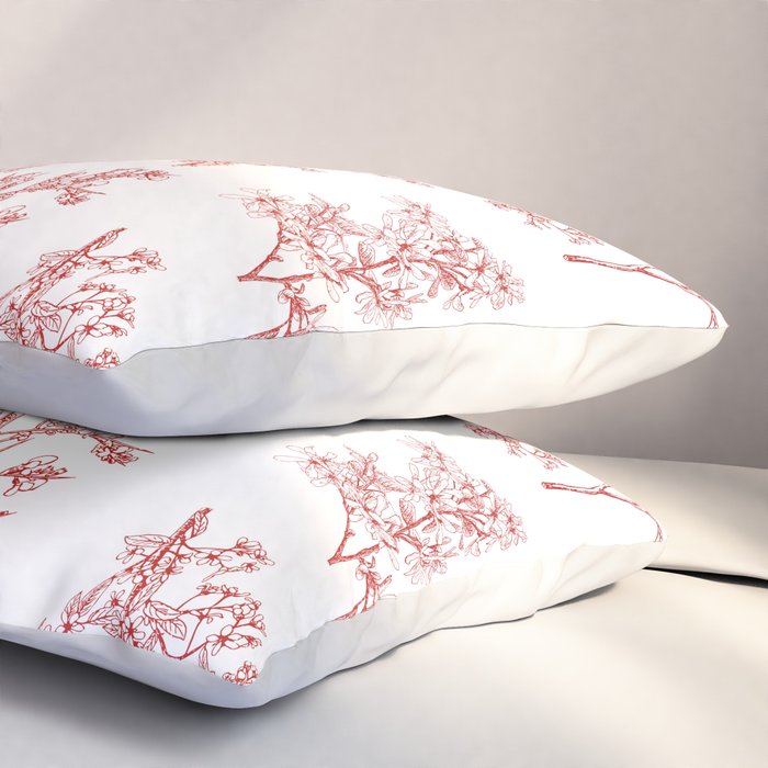 Botanical Cottage Floral Pattern in Red and White Pillow Sham Gallery Image 3