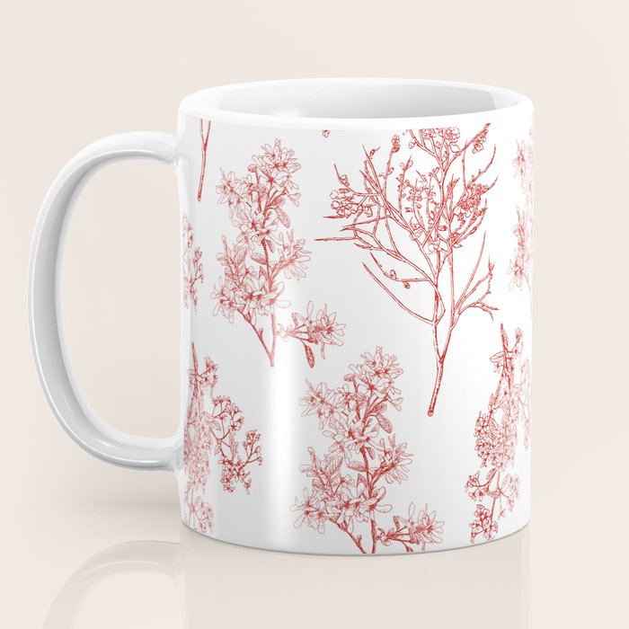 Botanical Cottage Floral Pattern in Red and White Coffee Mug Gallery Image 3