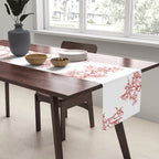 Botanical Cottage Floral Pattern in Red and White Table Runner Gallery Image 2