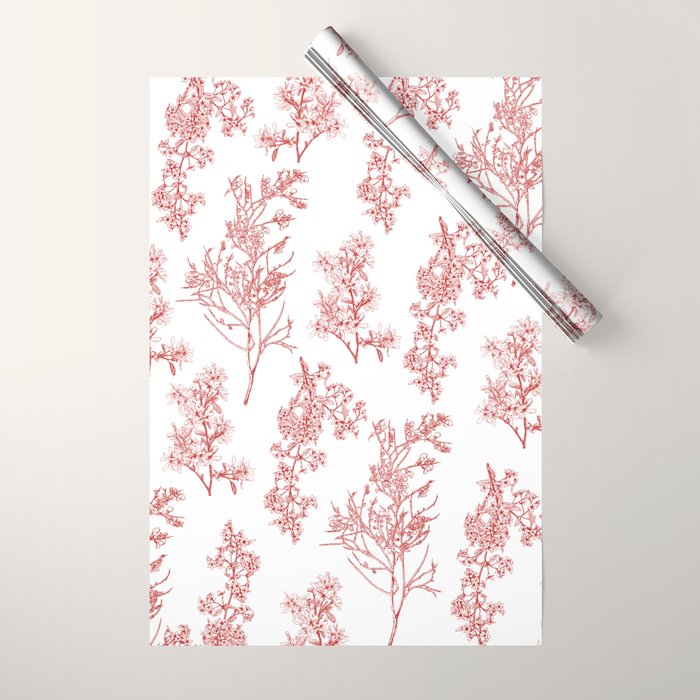 Botanical Cottage Floral Pattern in Red and White Wrapping Paper Gallery Image 1