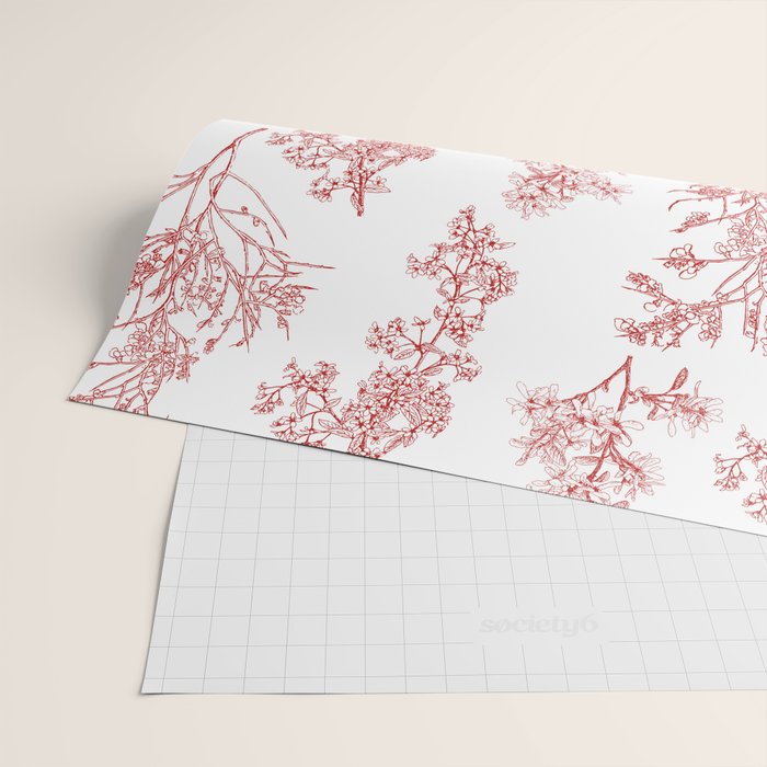 Botanical Cottage Floral Pattern in Red and White Wrapping Paper Gallery Image 2