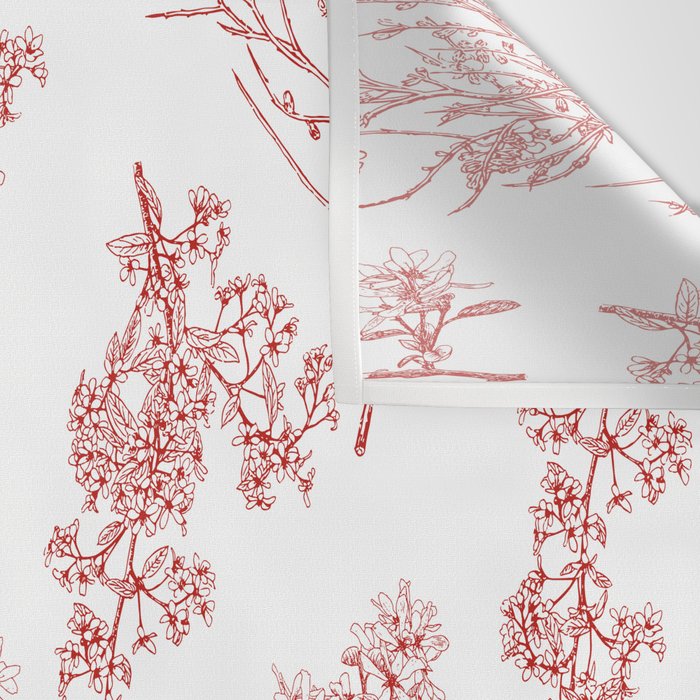 Botanical Cottage Floral Pattern in Red and White Wall Tapestry Gallery Image 3