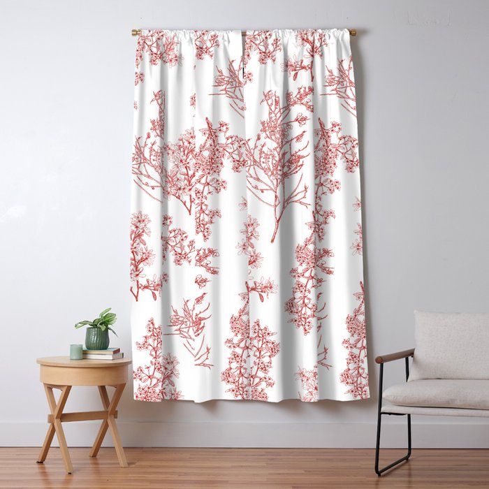 Botanical Cottage Floral Pattern in Red and White Window Curtain Gallery Image 1