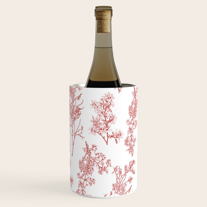 Botanical Cottage Floral Pattern in Red and White Wine Chiller Gallery Image 1