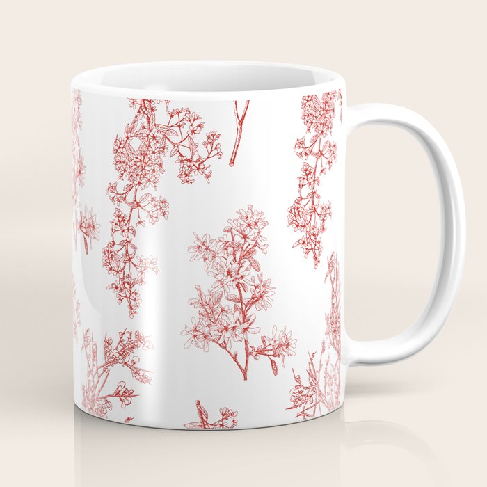 Botanical Cottage Floral Pattern in Red and White Coffee Mug Gallery Image 1