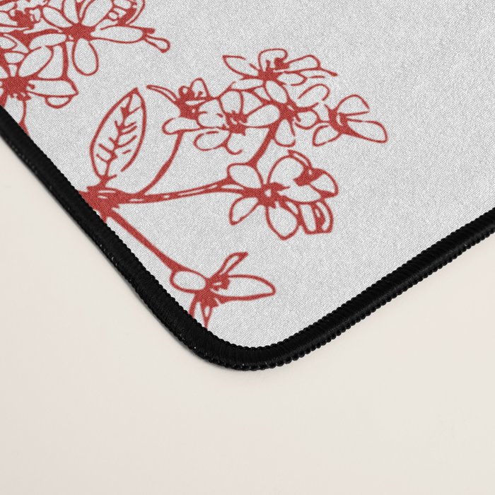 Botanical Cottage Floral Pattern in Red and White Desk Mat Gallery Image 4