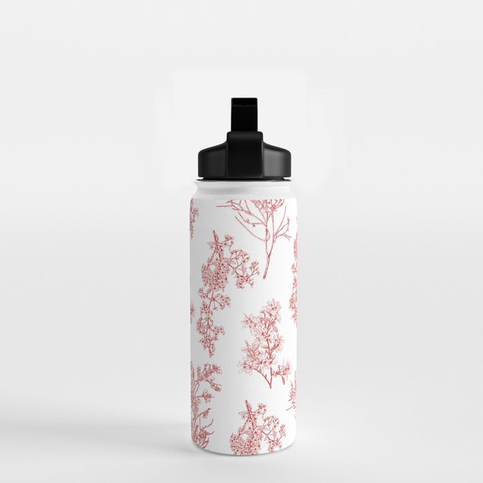 Botanical Cottage Floral Pattern in Red and White Water Bottle Gallery Image 2