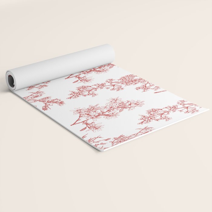 Botanical Cottage Floral Pattern in Red and White Yoga Mat Gallery Image 2