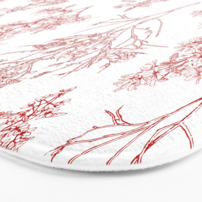 Botanical Cottage Floral Pattern in Red and White Bath Mat Gallery Image 3
