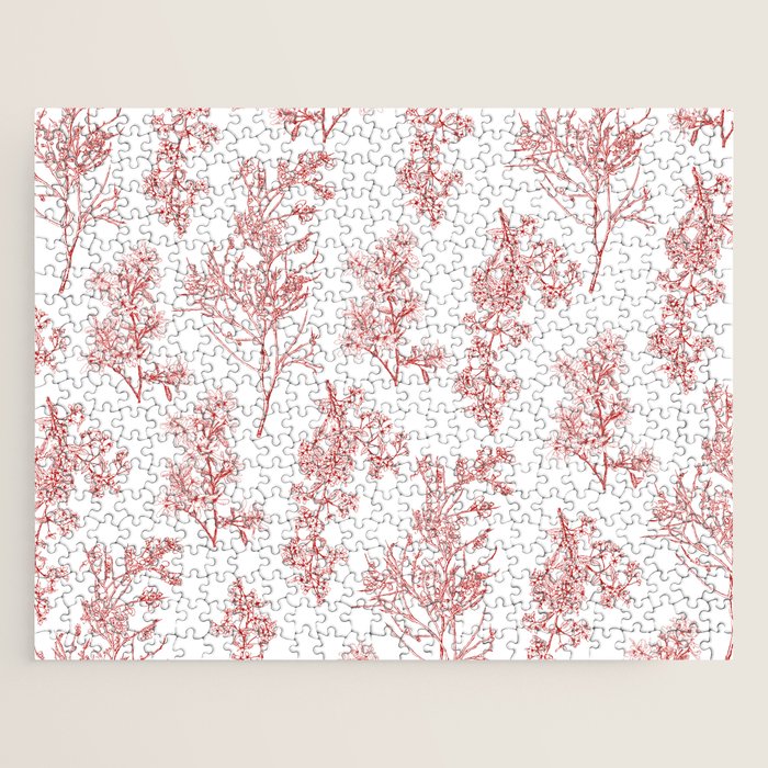 Botanical Cottage Floral Pattern in Red and White Jigsaw Puzzle Gallery Image 1