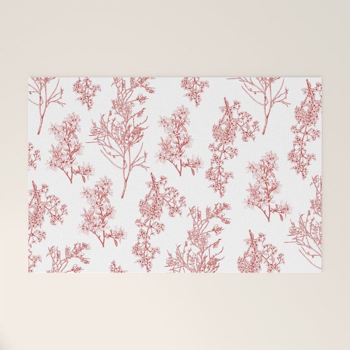 Botanical Cottage Floral Pattern in Red and White Welcome Mat Gallery Image 1