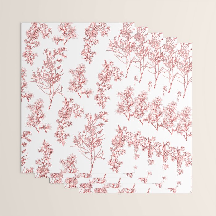 Botanical Cottage Floral Pattern in Red and White Wrapping Paper Gallery Image 3