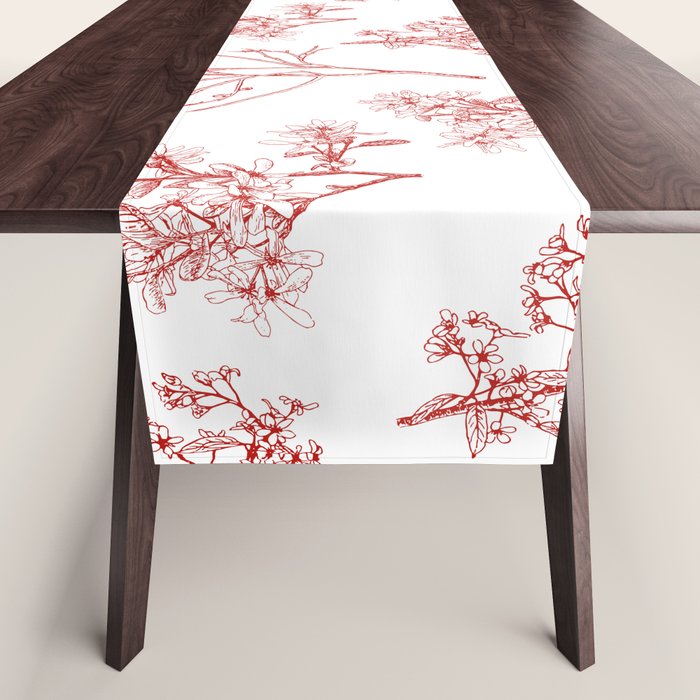 Botanical Cottage Floral Pattern in Red and White Table Runner Gallery Image 1