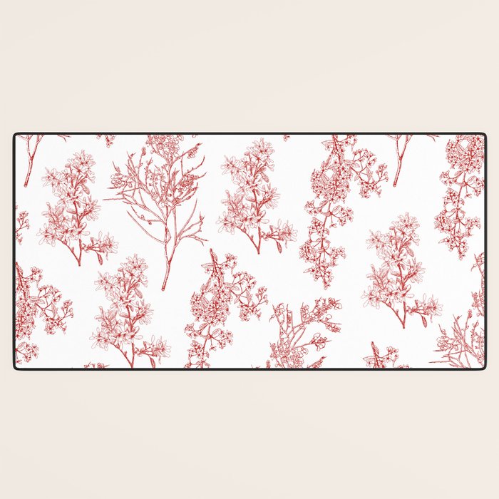 Botanical Cottage Floral Pattern in Red and White Desk Mat Gallery Image 3