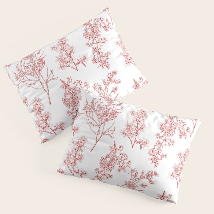 Botanical Cottage Floral Pattern in Red and White Pillow Sham Gallery Image 1