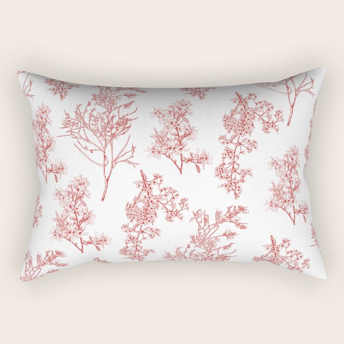 Botanical Cottage Floral Pattern in Red and White Rectangular Pillow Gallery Image 1