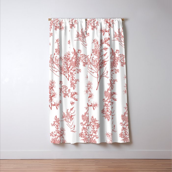 Botanical Cottage Floral Pattern in Red and White Window Curtain Gallery Image 3