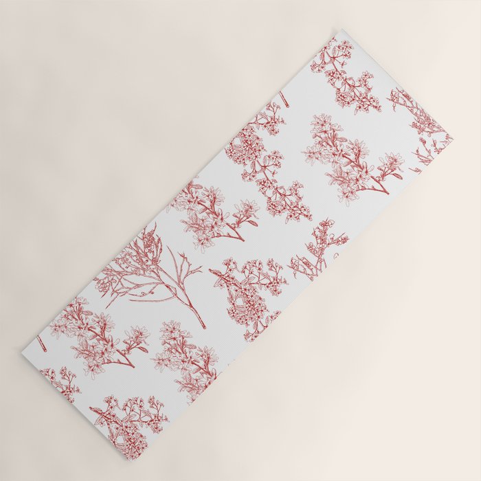 Botanical Cottage Floral Pattern in Red and White Yoga Mat Gallery Image 1
